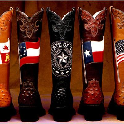 Row of decorated, leather cowboy boots