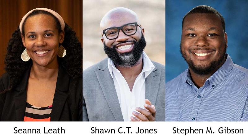 Headshots of Seanna Leath, Shawn C.T. Jones, Stephen M. Gibson